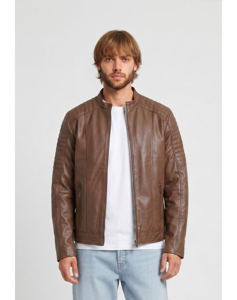 Veste de motarde en cuir Laziel cognac