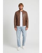 Veste biker en cuir Lysias cognac
