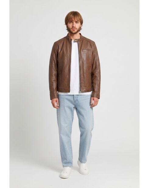Veste biker en cuir Lysias cognac