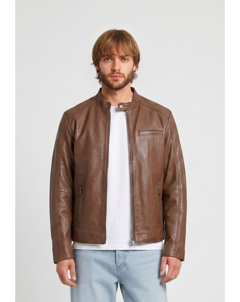 Veste biker en cuir Lysias cognac