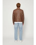 Veste biker en cuir Lysias cognac