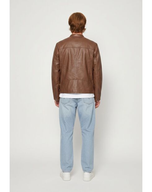 Veste biker en cuir Lysias cognac