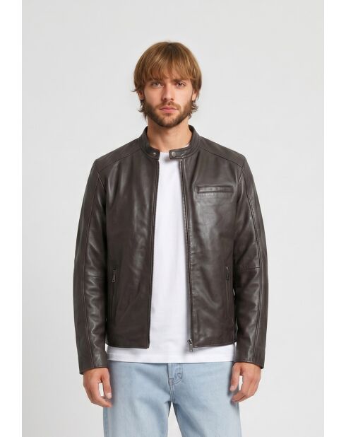 Veste biker en cuir Lysias marron