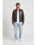 Veste biker en cuir Lysias marron