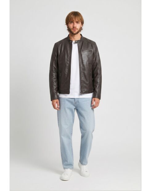 Veste biker en cuir Lysias marron