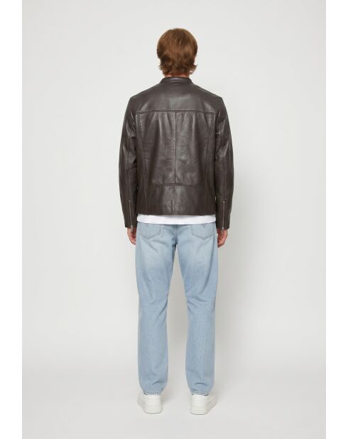Veste biker en cuir Lysias marron