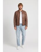 Veste de motarde en cuir Ledion cognac