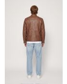 Veste de motarde en cuir Ledion cognac