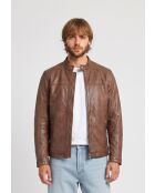 Veste de motarde en cuir Ledion cognac