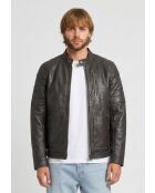 Veste de motarde en cuir Leeron marron
