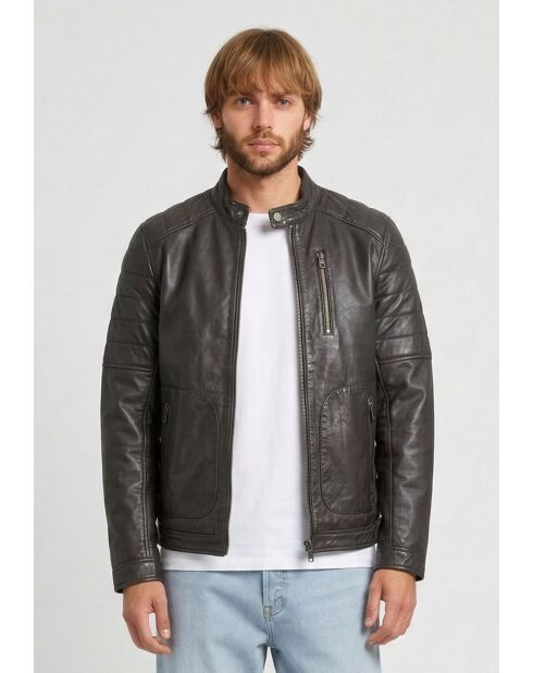 Veste de motarde en cuir Leeron marron