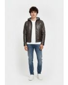 Veste à capuche en cuir Loevan marron