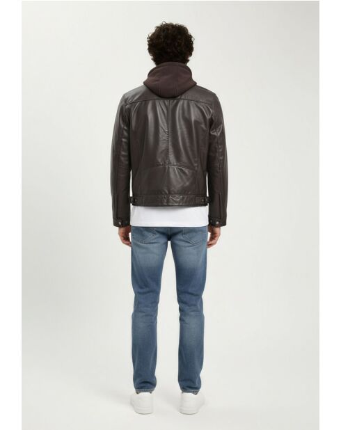 Veste à capuche en cuir Loevan marron