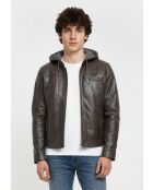 Veste à capuche en cuir Loevan marron