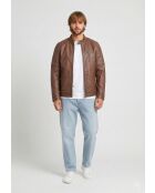 Veste de motarde en cuir Leeron cognac