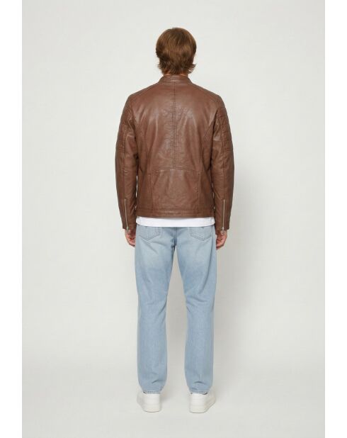 Veste de motarde en cuir Leeron cognac