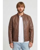 Veste de motarde en cuir Leeron cognac