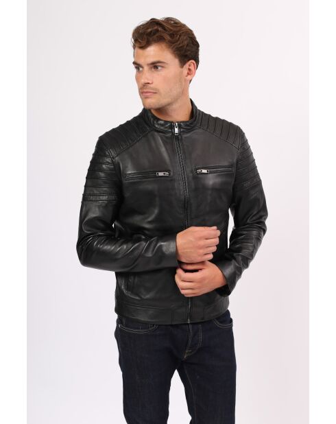 Veste de motarde en cuir Lebanon noire