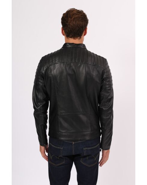 Veste de motarde en cuir Lebanon noire