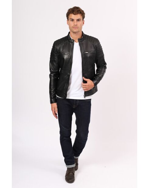 Veste de motarde en cuir Lebanon noire