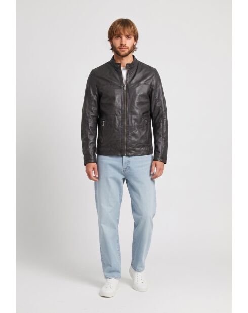 Veste de motarde en cuir Ledion marron