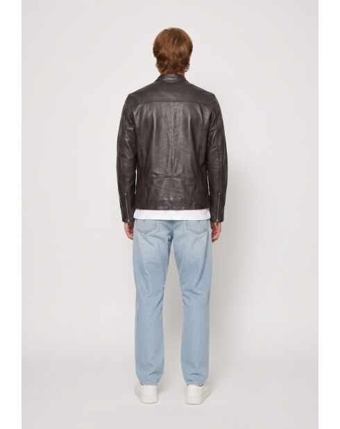 Veste de motarde en cuir Ledion marron