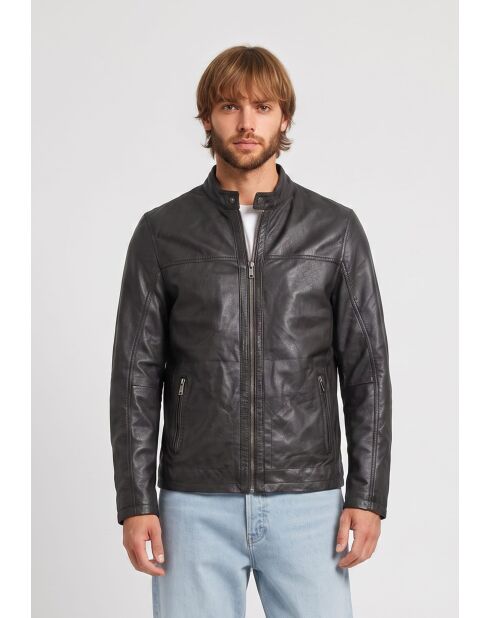 Veste de motarde en cuir Ledion marron