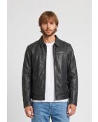 Veste à col chemise en cuir Lyoric noir