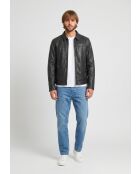 Veste à col chemise en cuir Lyoric noir