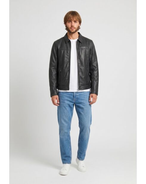 Veste à col chemise en cuir Lyoric noir