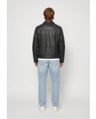 Veste à col chemise en cuir Lyoric noir