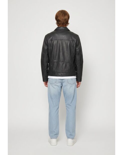 Veste à col chemise en cuir Lyoric noir