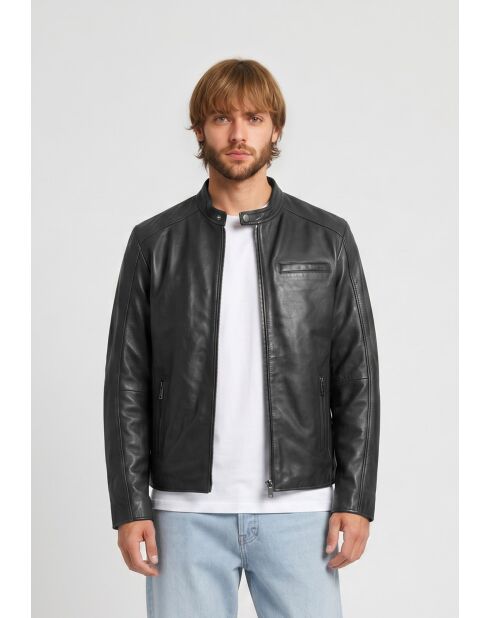 Veste biker en cuir Lysias noire