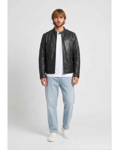 Veste biker en cuir Lysias noire