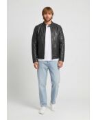 Veste de motarde en cuir Leeron noire