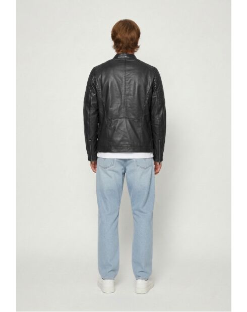 Veste de motarde en cuir Leeron noire