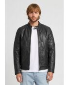 Veste de motarde en cuir Leeron noire