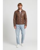 Veste à col chemise en cuir Lyoric cognac