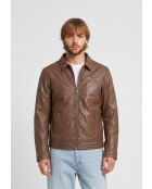 Veste à col chemise en cuir Lyoric cognac