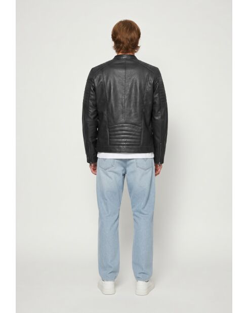 Veste de motarde en cuir Laziel noire