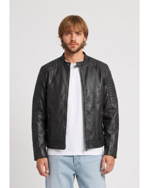 Veste de motarde en cuir Laziel noire