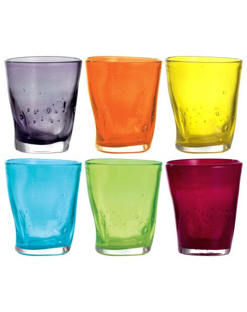 Lot de 6 verres à eau Eolo multicolore - H.10 cm