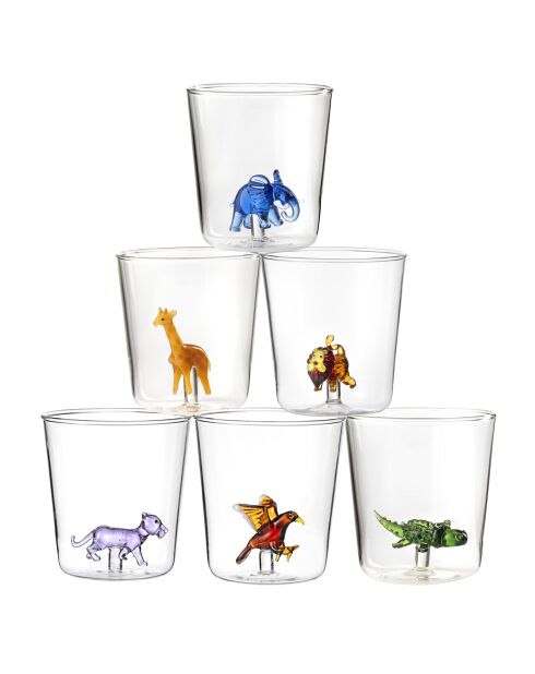 Lot de 6 verres personnages différents Savana Family Mix 3 transparent