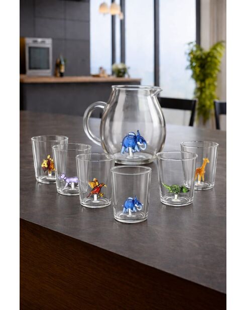 Lot de 6 verres personnages différents Savana Family Mix 3 transparent