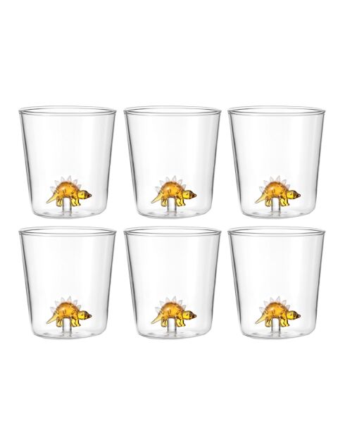 Lot de 6 verres Stegosaurus transparent - 93 mm