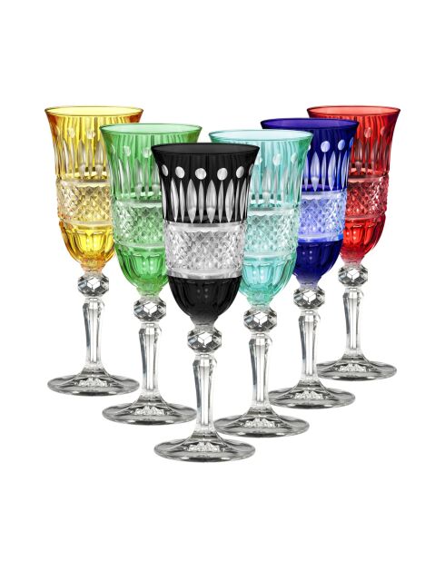 Lot de 6 flûtes de provence multicolores- H.20,8 cm