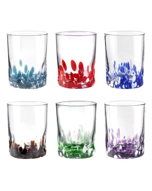 Lot de 6 verres à eau vénitiens multicolore - H.10 cm