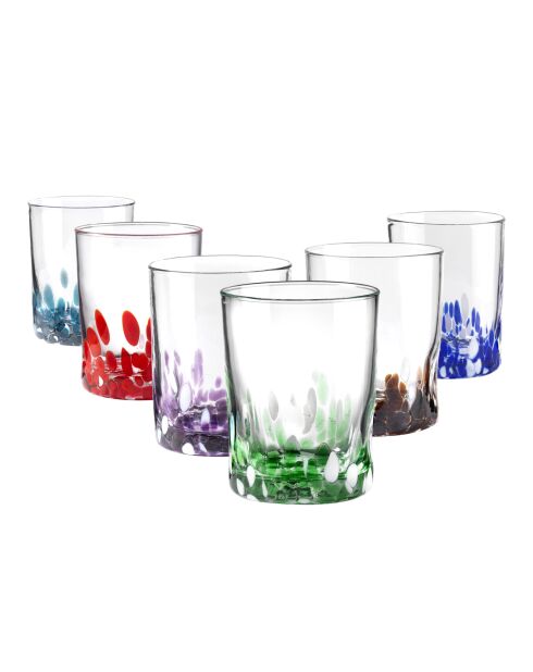 Lot de 6 verres à eau vénitiens multicolore - H.10 cm
