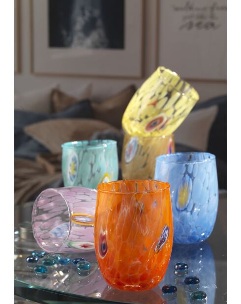Lot de 6 verres Bombetta décorés multicolore - H.10 cm