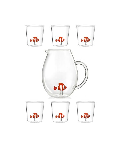 Lot de 6 verres et carafe caractères Mono Pet Friends 11 transparent